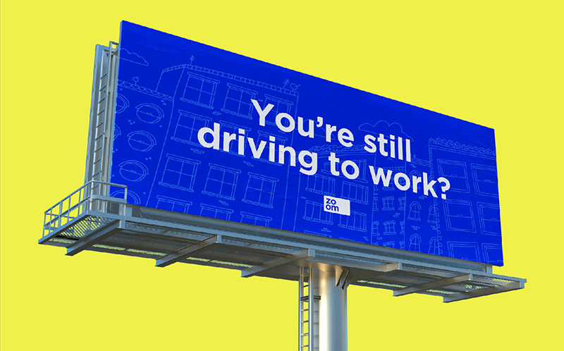 BYU grad Audrey Hancock designed a cobalt-blue billboard for Zoom that reads “You’re still driving to work?”