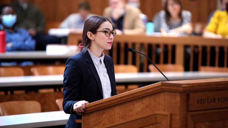 A student at a lectern