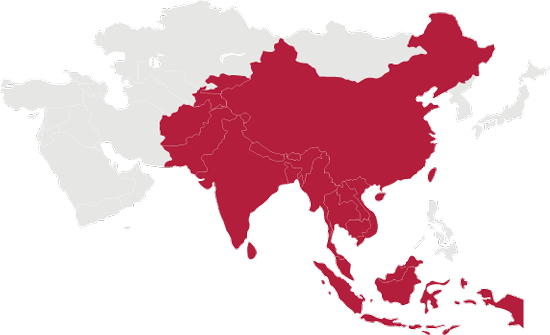 Map of Asia with several countries highlighted.