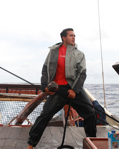 Kahia Walker sailing on the Iosepa