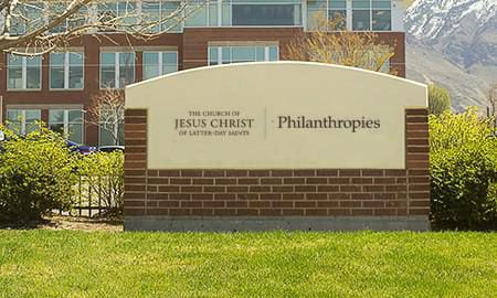Philanthopies sign Philanthropies sign in front of the building
