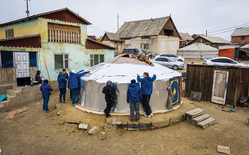 BYU students working on ger in Mongolia