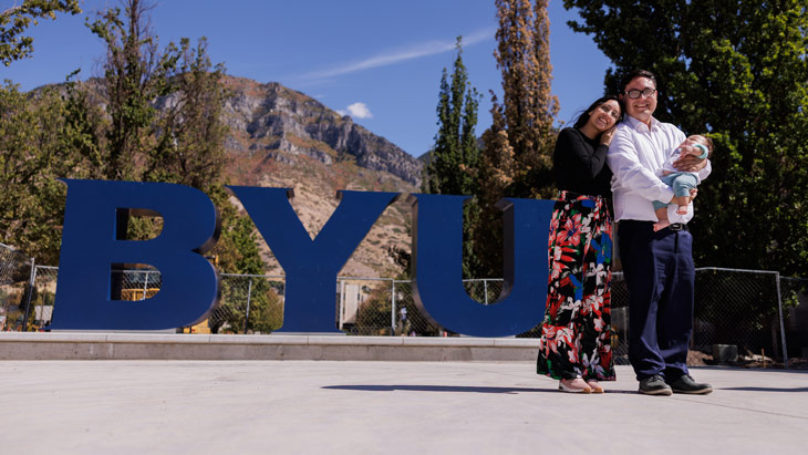 BYU student Esteban Gonzalez Lara and his family enjoy the Provo, Utah, campus.