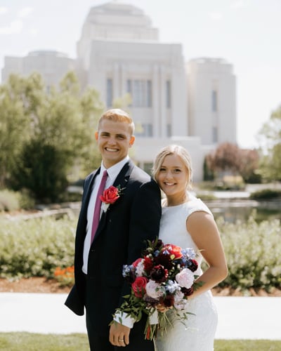 Michael Merrill and his wife just after being married in the temple