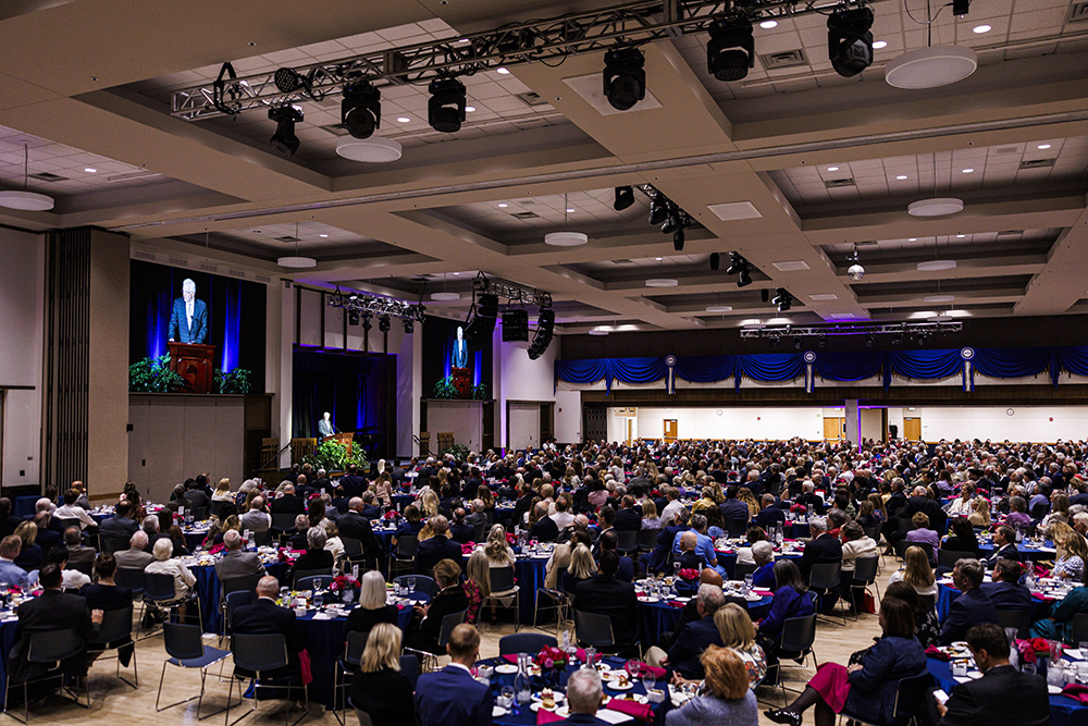 The BYU ballroom filled with donors for the 2025 President’s Dinner.